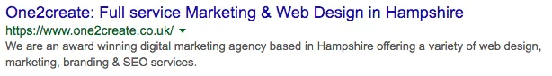 example of title and meta description for one2create