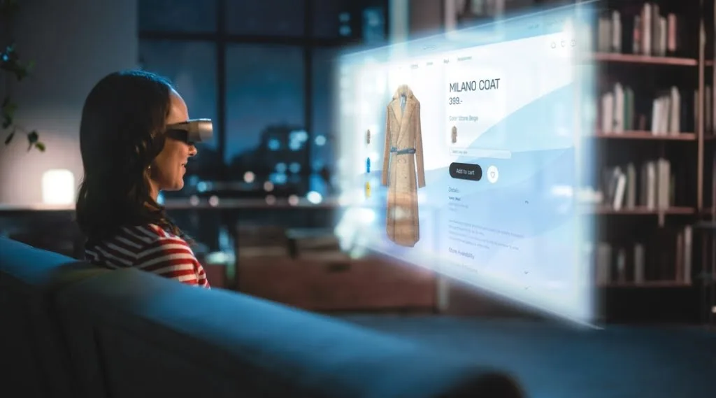 Someone purchasing a coat using VR site